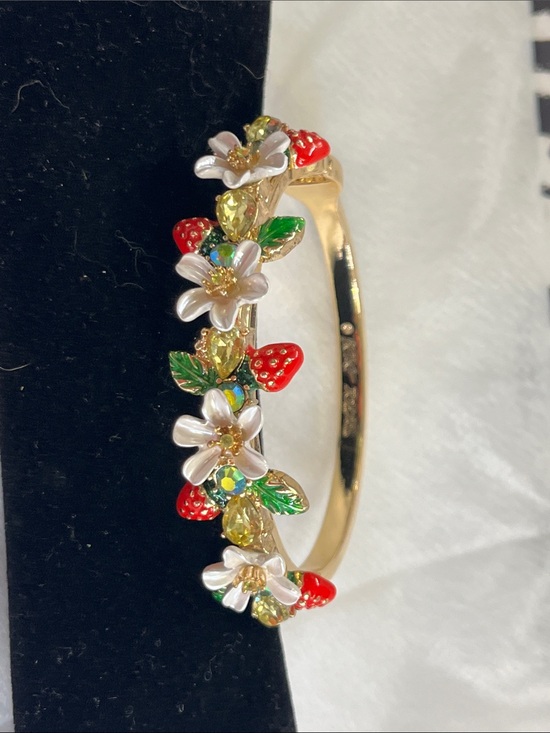 Betsey Johnson Jewelry - Betsey Johnson Gold Floral & Strawberry Hinged Bangle Bracelet - Multicolor